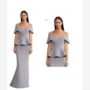 NWT ALEXANDER DAYMOR 1151 DRESS SILVER SAGE OFF THE SHOULDER SZ 6